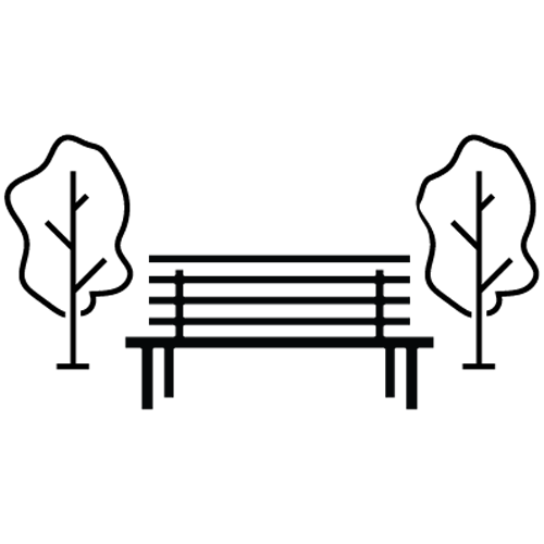 drawing of a bench seat with two trees