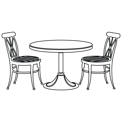 drawing of an outdoor table and two chairs